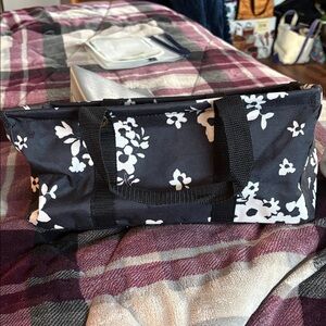 Thirty-One Black and White Floral Tiny Tote